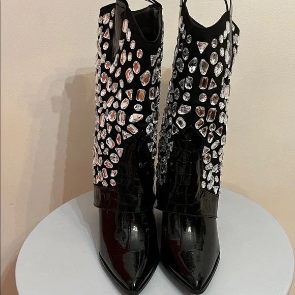 New in Box Lauren Lorraine Hana Black Boots with Rhinestone Accents - Picture 3 of 7